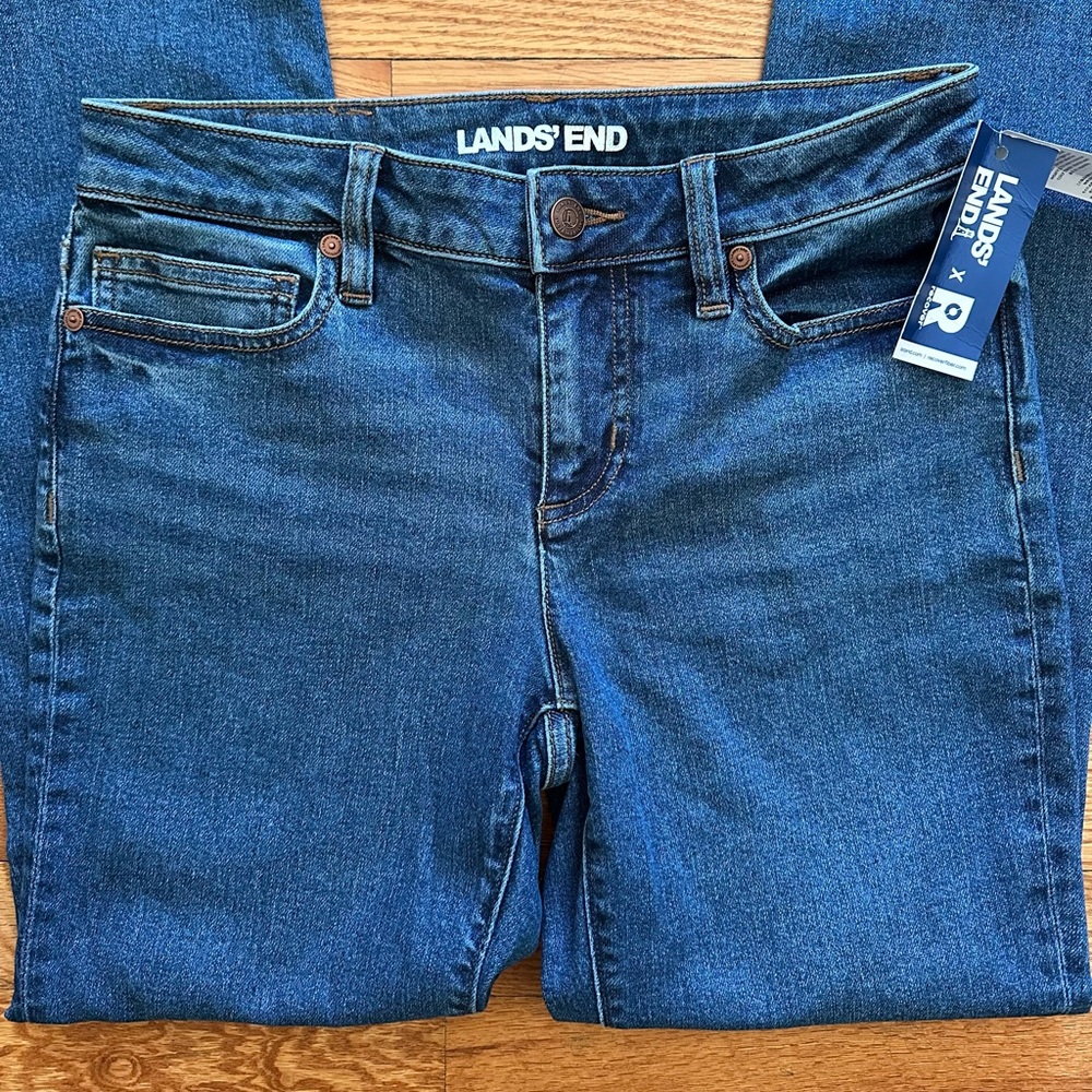 NWT Lands’ End Women’s Straight Jeans x recover - Size 4 Petite, Ocean Blue